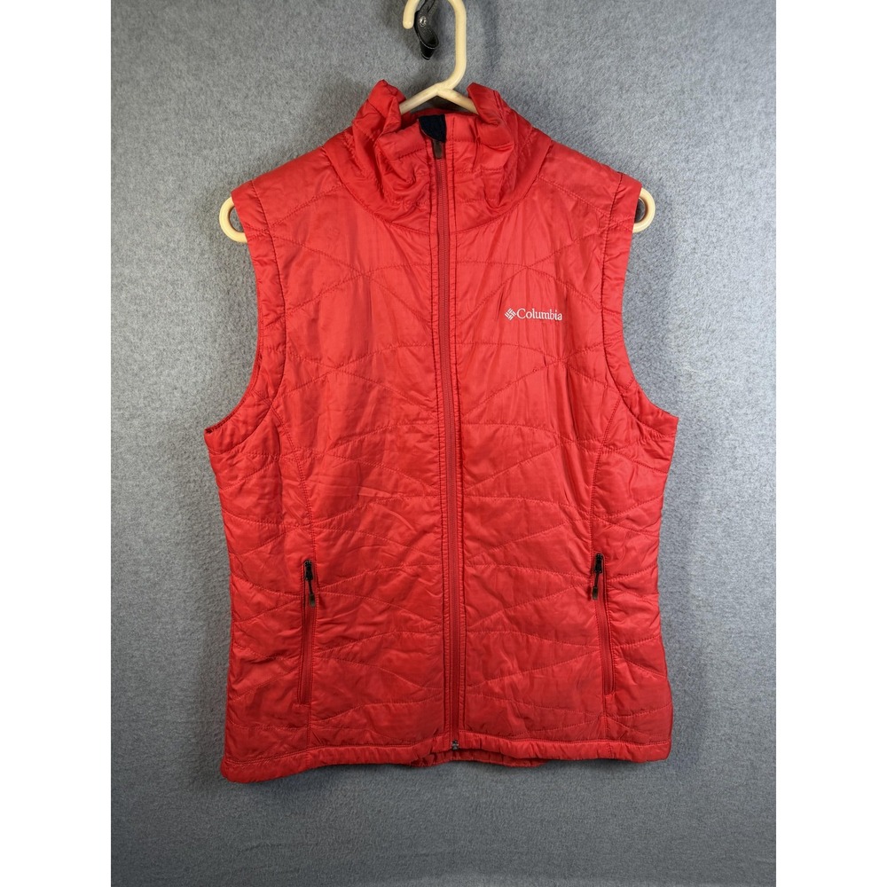 Columbia Vest Womens Large Red Quilted Omni-Heat Thermal Insulated Zip Pockets